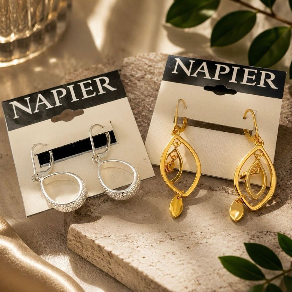 Napier Drop Earrings Pair – Gold Tone Orbital & Silver Tone Hoops